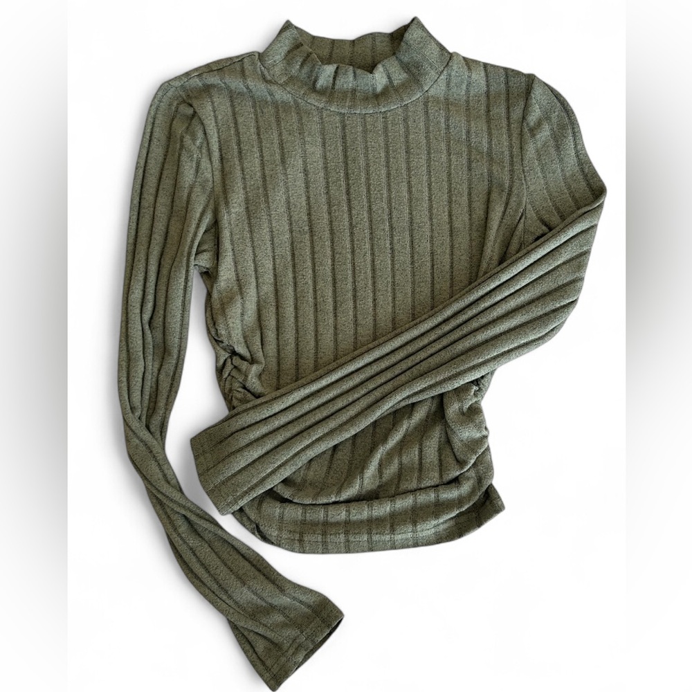 SHEIN Green Ribbed Fitted Long Sleeve Blouse